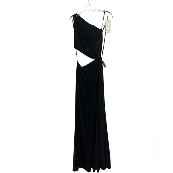 NWT Mac Duggal One Shoulder Ruched Cut Out Jersey BLACK Gown  4 - Picture 4 of 10
